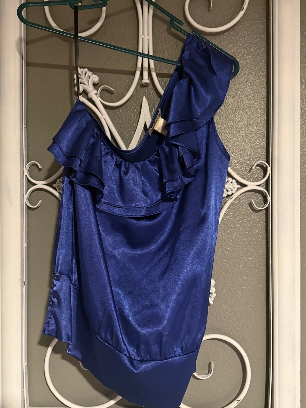 Arden B Satin One-Shoulder Ruffle Camisole - Blue